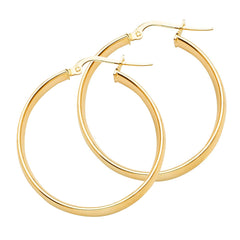 27mm Dia 14K Yellow Gold Hoop Earrings 3mm Wide flat Secured click-top