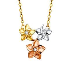 14K Three tone Yellow Gold, White gold & Rose Gold Floating Flower Necklace