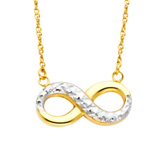 14K Yellow Gold and White Gold Infinity Necklace 18'' Chain 8mm by 16mm