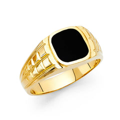 Men’s Real 14k Gold Channel Cushion Onyx Wedding Engagement Ring Band