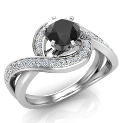 Black & White 14k Gold Intertwined Diamond Engagement Ring White Gold