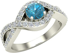 Blue & White Diamond Engagement Ring 14k White Gold 0.80 ct