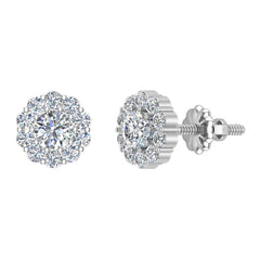 Diamond Stud Earrings Round Cut Halo Earrings 14K White Gold