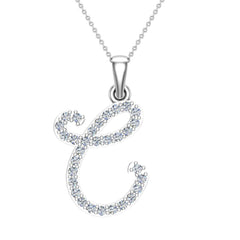 Initial Pendant C Letter Charms Diamond Necklace White Gold