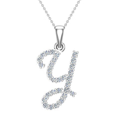 Initial pendant Y Letter Charms Diamond Necklace 18K White Gold