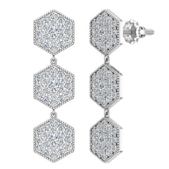 Hexagon Diamond Chandelier Earrings Waterfall Style White Gold