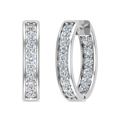 14K Gold Hoop Earrings 18mm Diamond Line Setting Click-in Lock-I,I1 White Gold