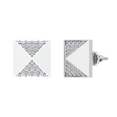 Pyramid Style Accented Diamond Stud Earrings White Gold