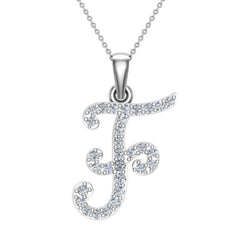 Initial pendant F Letter Charms Diamond Necklace White Gold