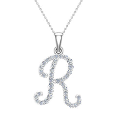 Initial pendant R Letter Charms Diamond Necklace 18k White Gold
