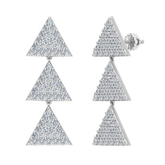 Triangle Diamond Chandelier Earrings Waterfall Style 14K White Gold