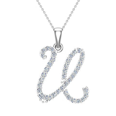 Initial pendant U Letter Charms Diamond Necklace 18K White Gold