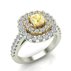 Fancy Yellow Cushion Cut Diamond Rings for Women 18K Gold (G,VS)