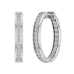 14K Hoop Earrings 21mm Diamond Setting Secure Click-in Lock 0.96 ct-I,I1 White Gold
