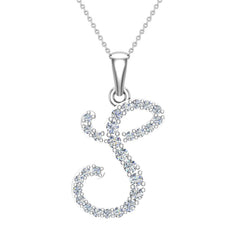 Initial pendant S Letter Charms Diamond Necklace 14K White Gold