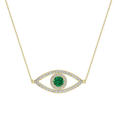 0.94 Ct Evil Eye Diamond & Emerald Pendant 14K Yellow Gold