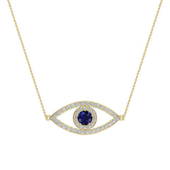 0.94 Ct Evil Eye Diamond & Sapphires Pendant 14K Yellow Gold