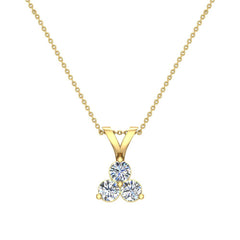 18k Gold Yellow Gold Necklace Three Stone Diamond Pendant 0.75 ct