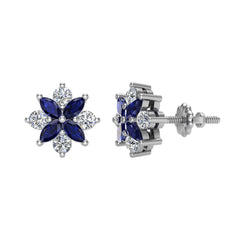 Blue Sapphire September Marquise Diamond Earrings 14K White Gold I1