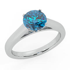 Round Blue Diamond Cathedral Setting Engagement Ring White Gold