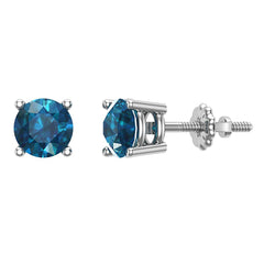 Blue Diamond Stud Earrings Round cut 14K White Gold