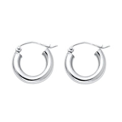 14K Solid White Gold Hoop Earrings 14 mm diameter 3 mm wide Secured click top settings
