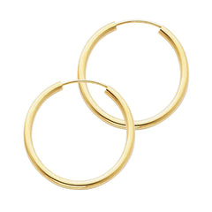 14K Solid Gold Hoop Earrings 25 mm diameter 2 mm wide Secured click settings