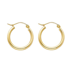 14K Solid Gold Hoop Earrings 17 mm diameter 2 mm wide Secured click top settings