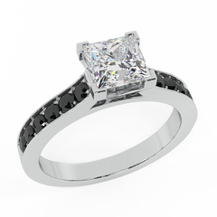 Princess White & Black Diamond Accented Engagement Ring White Gold