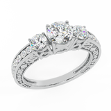 1.40 Ct Three-stone Diamond Engagement Ring 14K Gold Mill grain and Engraved Shank-SI - White Gold