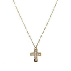 1/2 CTTW Simulated Diamond 10K Solid Yellow Gold Round Stone Cross Gift Necklace