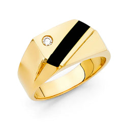 14K Solid Gold 11 mm Black Onyx diagonal set with Cubic Zirconia Men’s Ring