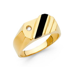 14K Solid Gold Black Onyx  Oblique set Cubic Zirconia 8 mm wide Men’s Ring