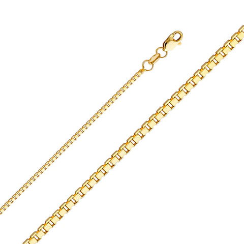 14K Yellow Gold Box Chain 1.2 mm wide Lobster Clasp - Yellow Gold