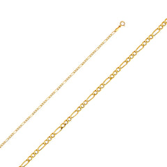 14K Solid Gold Figaro Chain 2.1 mm wide Lobster Clasp