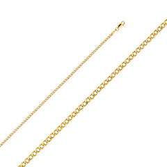 14K Solid Gold Hollow Cuban Chain 2.4 mm wide with Lobster Lock