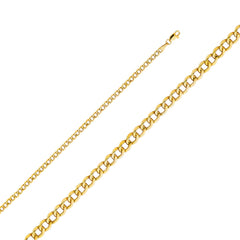 14K Solid Gold Hollow Cuban Chain 3.5 mm wide with Lobster Lock