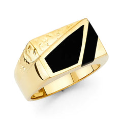 14K Solid Gold twin Black Onyx  Trapezoid Beaten Gold finish 10 mm wide Men’s Ring