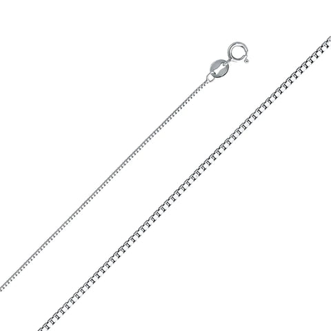 14K White Gold Box Chain 0.6 mm wide Lobster Clasp - White Gold