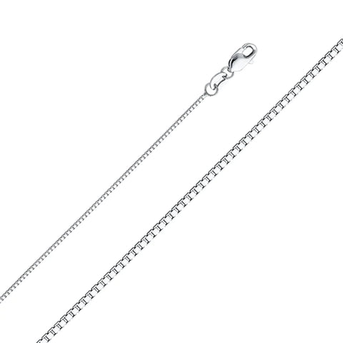14K White Gold Box Chain 0.8 mm wide Lobster Clasp - White Gold