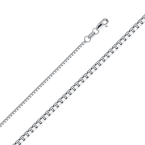 14K White Gold Box Chain 1.2 mm wide Lobster Clasp - White Gold