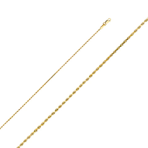 14K Solid Gold Diamond Cut Rope Chain 1.2 mm wide Lobster Lock