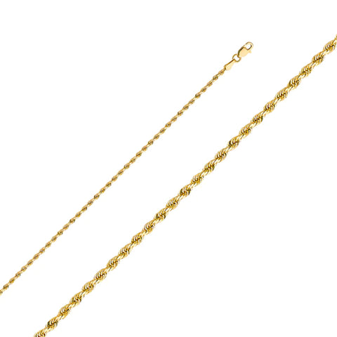 14K Solid Gold Diamond Cut Rope Chain 2.0 mm wide Lobster Lock