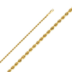 14K Solid Gold Diamond Cut Rope Chain 3.0 mm wide Lobster Lock