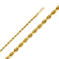 14K Solid Gold Diamond Cut Rope Chain 5.0 mm wide Lobster Lock