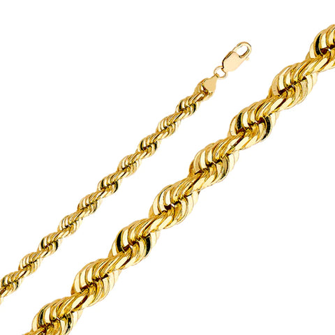14K Solid Gold Diamond Cut Rope Chain 8.0 mm wide Lobster Lock