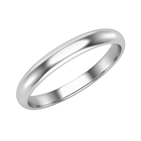 14k White Gold High Polished  3 mm Plain Dome Classic Comfort Fit Wedding Ring Band - White Gold