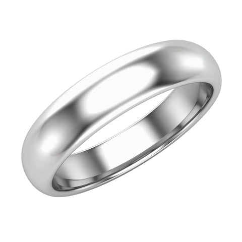 14k White Gold High Polished  5 mm Plain Dome Classic Comfort Fit Wedding Ring Band - White Gold