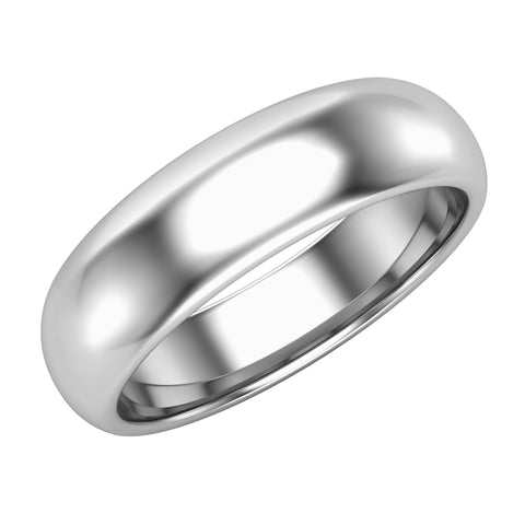 14k White Gold High Polished  6 mm Plain Dome Classic Comfort Fit Wedding Ring Band - White Gold
