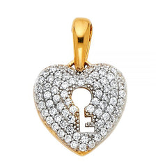 Dainty Key Hole Heart Lock pendant 14K White Gold Cz